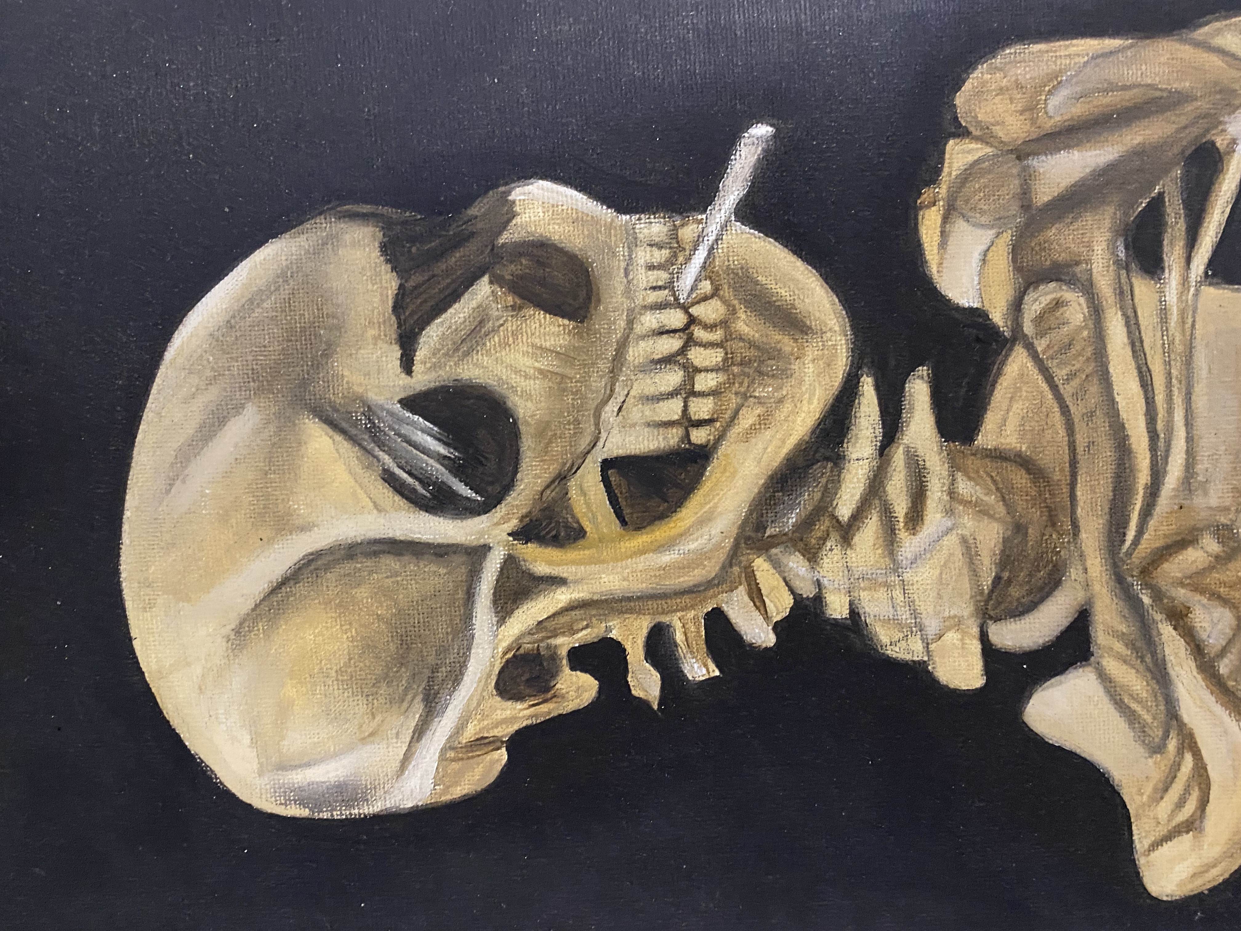 Skull of a skeleton with burning cigarette - Recreation